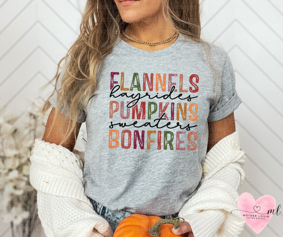 Flannels, Hayrides, Pumpkins, Sweaters, Bonfires Fall T-Shirt