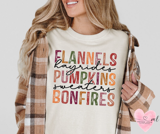 Flannels, Hayrides, Pumpkins, Sweaters, Bonfires Fall T-Shirt