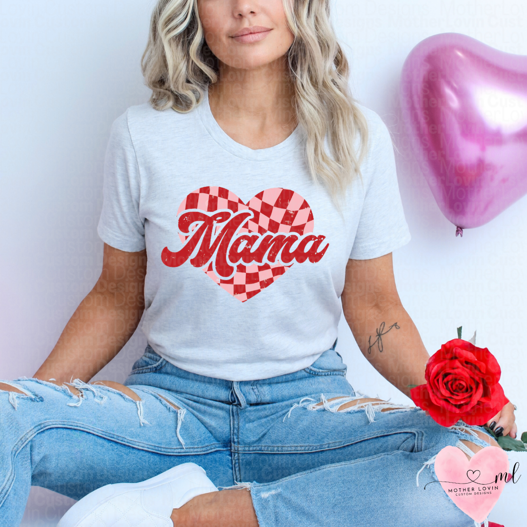 Checkered Heart Mama T-Shirt