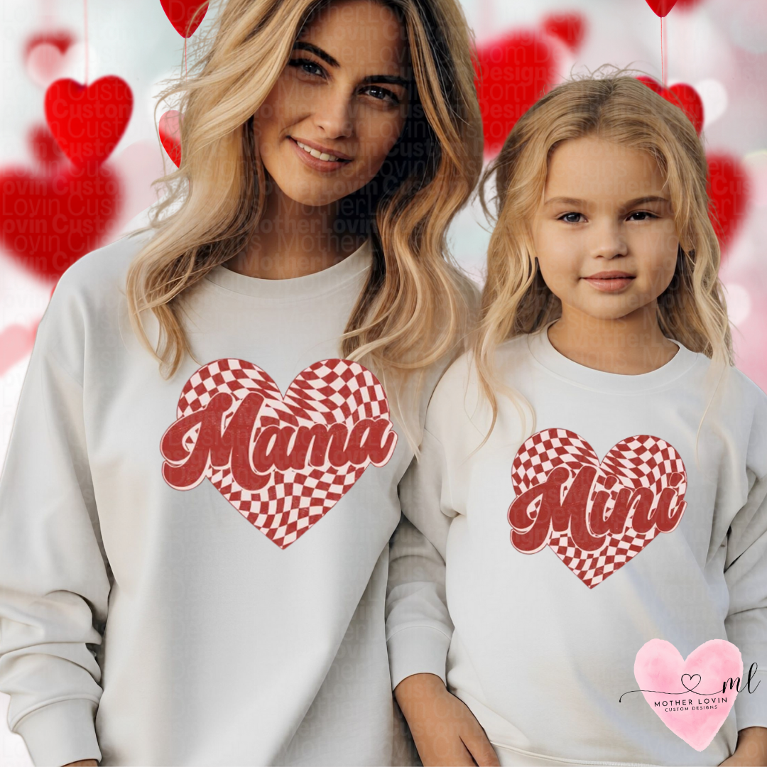 Checkered Heart Mama & Mini Valentine Crewneck
