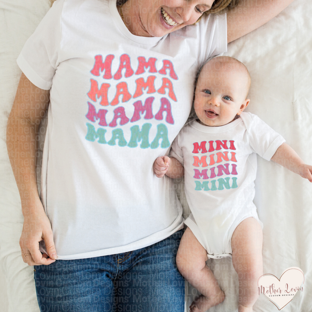 Retro Mama & Mini Rainbow Matching T-Shirt Set - Baby