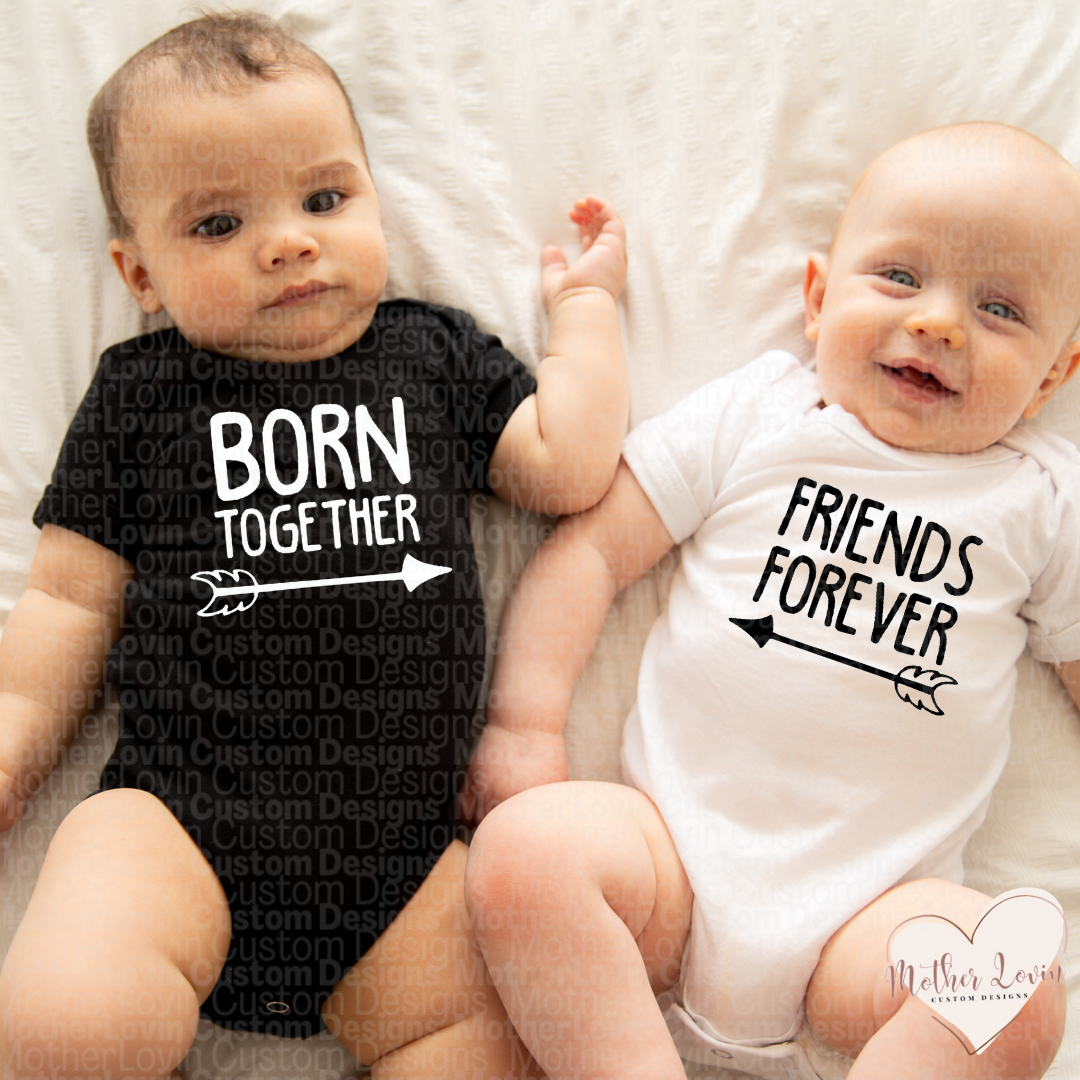 Born Together, Friends Forever Twin Onesie Set - Baby