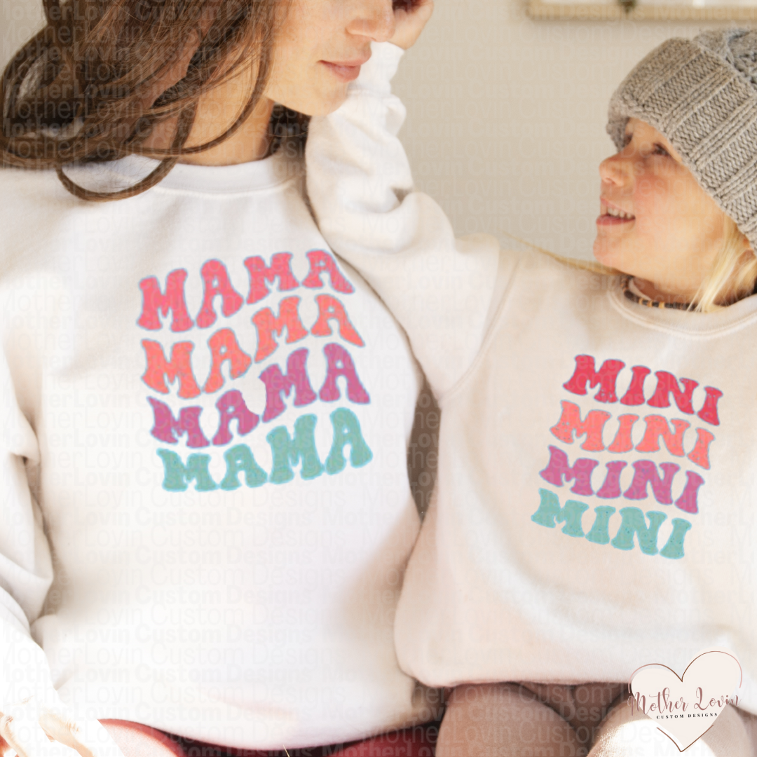 Retro Mama & Mini Rainbow Matching Crewneck